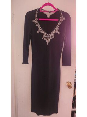 Vintage Betsey Johnson long-sleeved dress w beaded net design